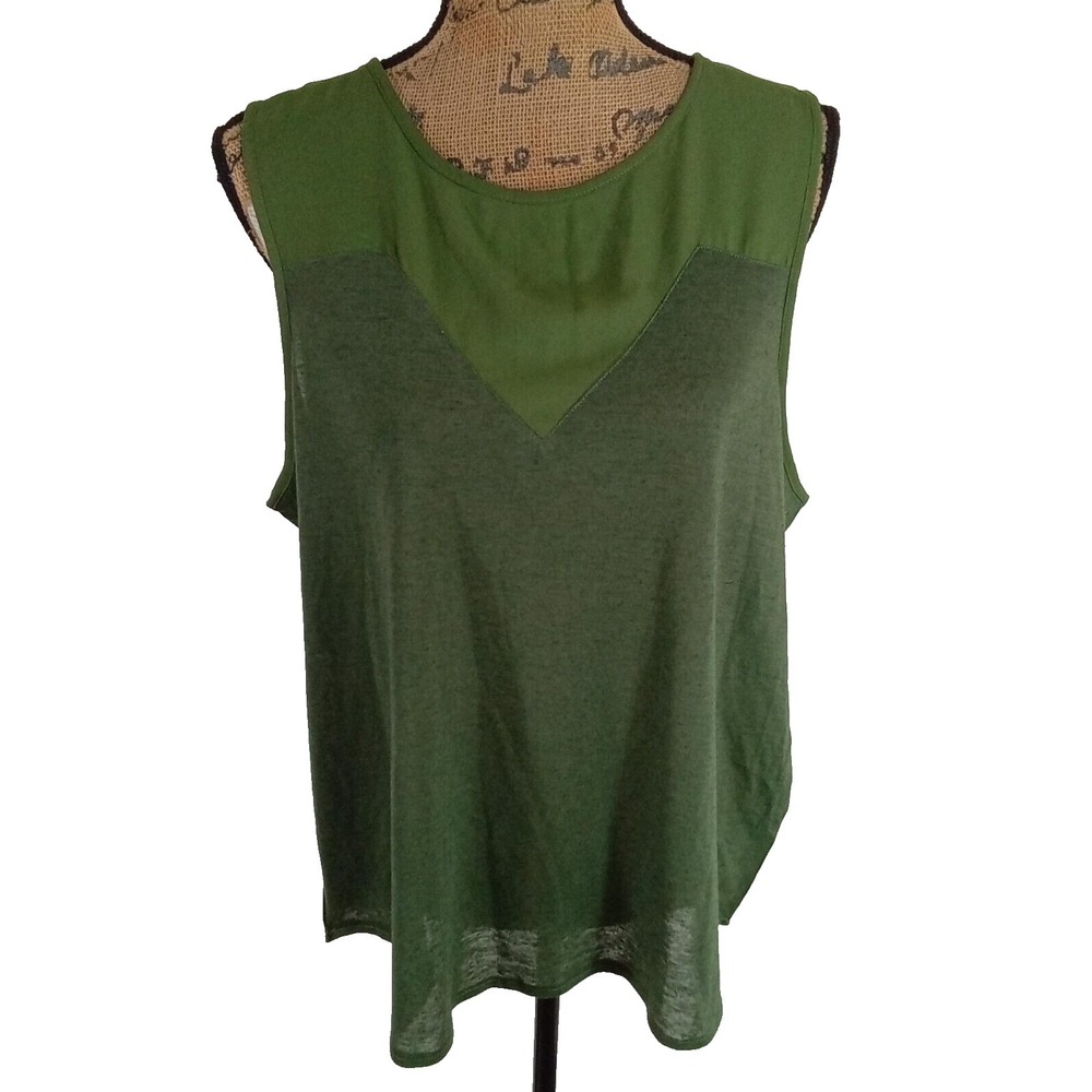 Harve Benard Top XL Green Sleeveless‎ Lightweight Mix Fabric Tunic Keyhole NWT